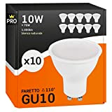 10x Lampadine LED GU10 10W Professionali Garanzia 5 anni Satinata Antiabbaglio (1000 lumen equivalenti a 70W) - Forma: Faretto - ...