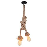1m Vintage sospensione lampadari corda Edison Retro lampada a sospensione con portalampada Doppio E27 e tettuccio Lunghezza della corda 50cm+50cm ...