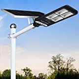 300W LED Solar Street Lights Outdoor, Dusk to Dawn Pole Light, 864 LED, Remote Control, Waterproof, for Parking Lot, Yard, ...