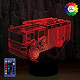 3D Fire Engine Night Light Lamp 7/16 cambiamento di colore LED USB Power Telecomando Gift Kids Toys Decor decorazioni di ...