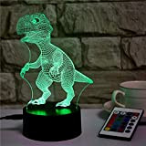 3D Illusione Ottica Luce Notturna,Dinosauro 3D Illusione Ottica Led Lampada, Lampada Illusione 3D 16 Colori Cambiano con Telecomando,per La Famiglia ...