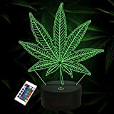 3D Nachtlichter, Cannabis Leaf Illusion Lampe mit Smart Touch 16 Farben Wickeltisch Schreibtisch Schlafzimmer Dekor Optische Home Room Store Dekoration…