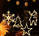 4 Pezzi Decorative da Finestra Luci di Natale Bianca Calda Babbo Natale Luce Albero di Natale Campane Alce Appesa per ...