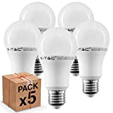 5 pezzi, Lampadine LED V-Tac E27, 11W (1055 lumen equivalenti a 75W), Forma: Bulbo, Luce Bianco Caldo, Naturale o Freddo ...