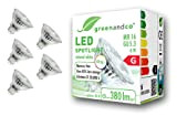 5x Spot a LED greenandco® IRC 90+ 4000K 36° GU5.3 MR16 6W (equivalente spot alogeni 40W) 380lm (bianco neutro) SMD ...