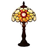 8 Pollici Lampada da tavolo Stile Tiffany, Paralumi in Vetro Colorato Pastorale floreale Lampada da comodino Base in Resina per ...