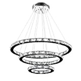 96W LED Crystal Lampada a sospensione Lampada da soffitto Lampadario creativo Per Soggiorno Camera da letto Tre anelli Luce bianca ...