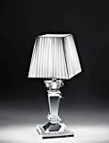 Abatjour lume lampada da comodino in vetro cristallo stile contemporaneo elegante paralume tessuto bianco