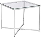AC Design Furniture Gurli Tavolino Quadratico, Alt: 45 x L: 50 x P: 50 cm, Transparante/Cromo, Vetro/Metallo, 1 pz