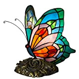 ADM - 'Farfalla' - Lampada da comodino con paralume in vetro saldato lavorazione Tiffany e base in resina bronzata - ...