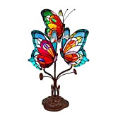 ADM - 'Farfalle' - Lampada da comodino con paralume in vetro saldato lavorazione Tiffany e base in metallo bronzato - ...
