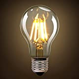 Aglaia - Lampadina a filamento LED 6W E27, equivalente a 60 W, 600 Lumen, 2700 K, bianco caldo, angolo di diffusione: 360°, confezione ...