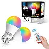 Aigostar 60W Equivalente Lampadine Colorate LED, RGBW Cambiare Colore Lampadina E27 8W, RGB LED Lampadine a 4 Modalità, 5 Livelli ...