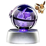 Aikchi 50mm 3D Crystal Ball Lampada Luce Notturna, 3D Pokeball Lampada, 3D Interno Incisione Laser Immagine (Eevee)