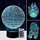 AIRUEEK Star Wars Lampada 3D Luce Notturna Bambini LED Illusione Ottica Lampade-16 colori dimmerabili & 3 modelli & 1 base ...