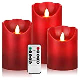 AnnSpa 3 Sets Rosso Candela LED Senza Fiamma a Batteria con Telecomando, Cera Vera Mossa tremolante stoppino Sfarfallio Ambra Candele ...