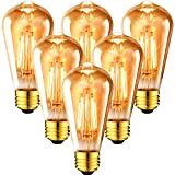 ANWIO Lampadine Filamento LED Attacco E27,Edison Vintage Retrò ST64, Lampada Decorativa 6.5W Equivalente a 54W,720 Lumen,Luce Bianca Calda 2500K, Stile ...