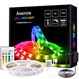 Aourow Striscia LED,Kit di Strisce LED 5m RGB con Telecomando IR a 24 Tasti e Alimentatore,TV Retroilluminazione Luci Nastro 5050 ...
