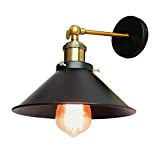 Applique Industriale Retrò, Lampada da parete con paralume in metallo nero ombrello, diametro 22cm (lampadina non inclusa)
