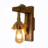 Applique lampada da parete in legno e corda di canapa lampadina led E27 max 60w (non inclusa) stile classico country