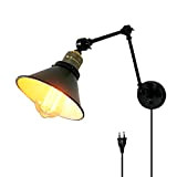 Applique parete industriale retrò regolabile, lampada da parete vintage con braccio estensibile, lampada da comodino con interruttore e presa, lampada ...