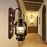 Artpad Lampada rustica a cherosene a parete, applique da parete con gancio E27 con base in legno, bar interno, bar, ...