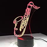 ASDUU Lampada da Tavolo per Sassofono Lampada da Notte a LED 3D Strumento Musicale Sax Lampada da Tavolo Industriale Antica ...