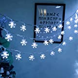 AUAUY Luci Stringa Fiocco Di Neve, 6M 40 LED Catena Luminosa a Batteria Luci Stringa Natalizie Decorazione per Natale, Casa, ...