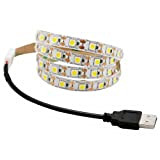 ausuky 5V USB LED striscia luce bianca TV retroilluminazione lampada autoadesiva nastro flessibile filo (bianco caldo-50cm 30leds)