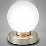 B.K.Licht Lampada da comodino, forma a sfera, interruttore touch, luce da tavolo, abat-jour dimmerabile, metallo cromato e vetro bianco, 25W, ...