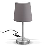 B.K.Licht Lampada da comodino, Lampada da tavolo con paralume in tessuto grigio, adatta per lampadina E14 non inclusa max 25W, ...