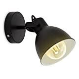 B.K.Licht lampada da parete retrò, orientabile, attacco per lampadina E27 non inclusa, applique vintage industriale, faretto da muro nero-bianco