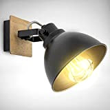 B.K.Licht lampada da parete retrò orientabile, legno e metallo, attacco per lampadina E27 non inclusa, applique vintage industriale, faretto da ...
