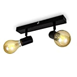 B.K.Licht Lampada da soffitto con 2 faretti orientabili, adatta per 2 lampadine E27 non incluse max 60W, metallo nero, plafoniera ...