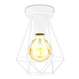 B.K.Licht Plafoniera vintage, adatta per lampadina E27 non inclusa max 40W, filo metallico bianco, diametro 16.5cm, lampada da soffitto stile ...