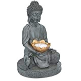 Bakaji Lampada da Tavolo Statua Buddha con Fiore di Loto da Giardino con Luce LED a Ricarica Solare Arredo Esterno ...