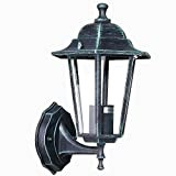 Bakaji Lampione Vittoriano Classico da Giardino in Alluminio e Vetro Lampada Lanterna Esagonale Colore Nero Finitura Anticata IP44 E27 (1 ...