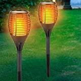 Bakaji Set 2 Lampade Giardino Effetto Fuoco Altezza 49 cm a Ricarica Solare Fiaccola Torcia Luce 12 LED per Vialetti ...