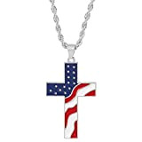 Bandiera Giorno Regalo in Acciaio Inox Americano USA Flag Croce Religioso Collana Gioielli per Men Collana Teschio di Uccello (Silver, ...