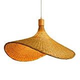 BarcelonaLED - Lampada da soffitto vintage con attacco E27, paralume in vimini, legno di bambù e rattan a forma di ...