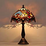 BarcelonaLED Lampada da tavolo retrò Vintage Tiffany Barocco paralume in vetro mosaico floreale in vetro Ø30 cm E27 per comodino ...