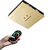 Bathroom Gold LED Shower Head Remote Control LED Light Square Rainfall LED Shower Head Misty Waterfall Shower Ceiling Phone Control ...