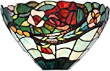 Bieye L30735 Lampada da parete in vetro colorato stile Tiffany con fiore rosa, larghezza 12 pollici