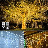 BJTLIGHT Luci Natale Esterno Cascata, 440 LED cascata luci catena luminosa con telecomando 11 modalità bianco caldo e freddo tende ...