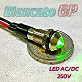BlancatoGP Spia LED Verde 220V AC Metallo Tondo 8mm Corrente alternata casa Illuminazione