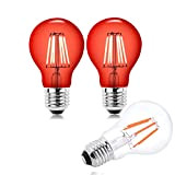 Bonlux 2 lampadine LED rosse da 6 W, E27 A60 Lampadina LED decorativa a filamento di vetro effetto bagliore rosso, ...