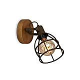 BRILONER - Lampada da parete retro in metallo e legno, applique vintage, attacco E27, max. 25 Watt, paralume regolabile, design ...