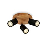 BRILONER - Lampada da soffitto retrò con legno, lampada da soffitto vintage a 3 luci, 3x attacco GU10, spot LED ...