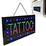 Brrnoo Insegna LED Tattoo Shop, Insegne al Neon LED Tattoo Shop, Tattoo Piercing Store Insegna Aperta con Accessori Catena