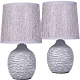 BRUBAKER doppio set Lampade da tavolo o comodino - 27 cm - grigio - basi in ceramica con struttura - ...